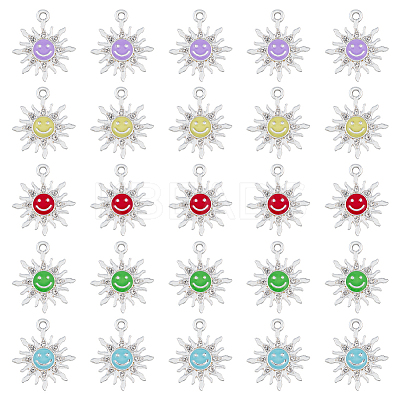 50Pcs 5 Colors Alloy Enamel Pendants ENAM-FH0001-70-1