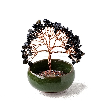Natural Obsidian Chips Tree of Life Decorations with Bowl Base PW-WG1DC7A-06-1