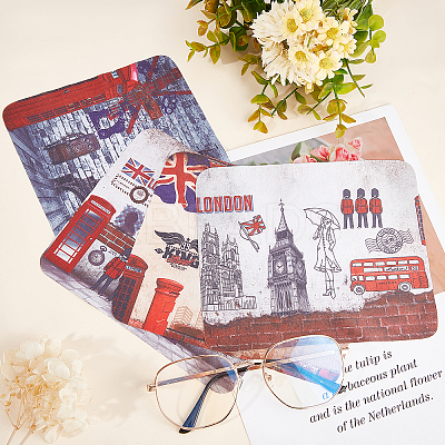 20 Sheets 4 Style London Themed Microfibre Glasses Cleaning Cloth AJEW-CN0002-01-1