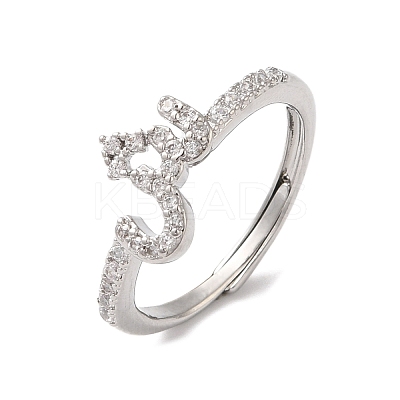 Rack Plating Brass Cubic Zirconia Arabic Letters Adjustable Rings for Women RJEW-S407-10P-12-1