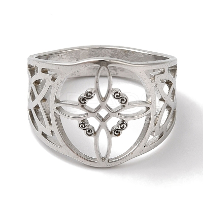 Non-Tarnish 304 Stainless Steel Hollow Witch Knot Wide Finger Rings for Women AJEW-U005-02P-1