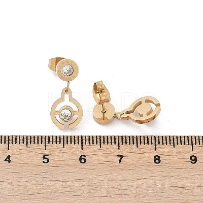 Flat Round 304 Stainless Steel Micro Pave Clear Cubic Zirconia Dangle Stud Earrings EJEW-Z089-28G-1