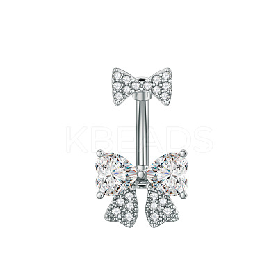 304 Stainless Steel Pave Clear Cubic Zirconia Curved Barbell Belly Rings FS-WG7A03F-03-1