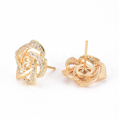 Brass Micro Pave Clear Cubic Zirconia Stud Earrings Findings KK-T062-124G-NF-1
