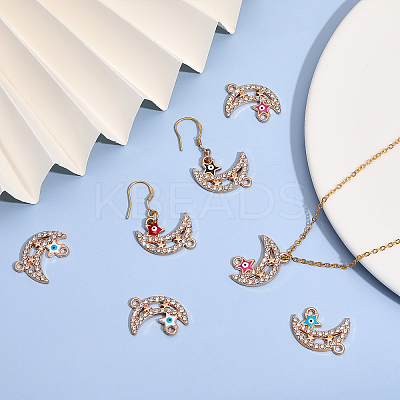 40Pcs 5 Colors Moon Alloy Enamel Connector Charms ENAM-CA0001-55-1