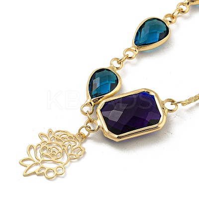 Faceted Rectangle & Teardrop Glass Pendant Necklaces NJEW-R263-22G-1