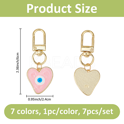 7Pcs 7 Colors Heart with Evil Eye Alloy Enamel Pendant Decorations HJEW-FH0001-74-1