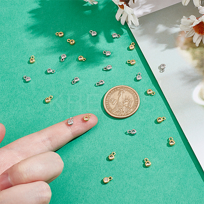 60Pcs 2 Colors Brass Pave Clear Cubic Zirconia Charms KK-WR0001-53-1