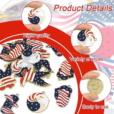 16Pcs 8 Styles Independence Day Alloy Enamel Pendants ENAM-FS0003-94-1