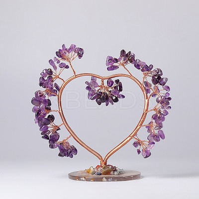 Natural Amethyst Chips Love Heart Tree Decorations DJEW-P017-B01-1