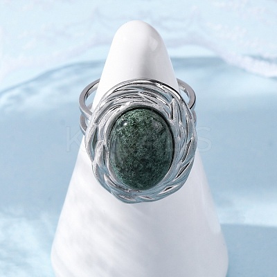 Oval Natural Moss Agate Finger Rings RJEW-M063-01P-08-1
