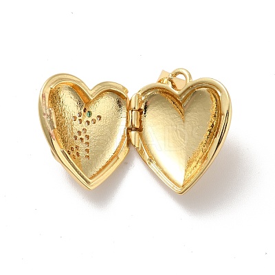 Rack Plating Brass Micro Pave Clear Cubic Zirconia Locket Pendants KK-M227-07G-1