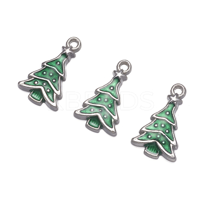Medium Sea Green Christmas Tree Enamel Alloy Pendants X-EAP0307Y-1