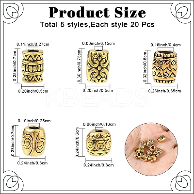 100Pcs 5 Styles Tibetan Style Alloy Beads TIBEB-YW0001-37-1