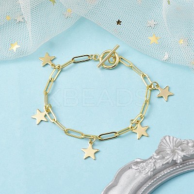 Golden 304 Stainless Steel Charm Bracelets with Brass Paperclip Chains BJEW-JB10031-01-1