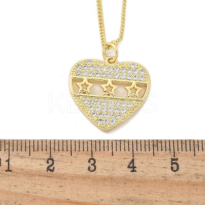 Brass Micro Pave Clear Cubic Zirconia Hollow Star Heart Pendant Necklaces for Women NJEW-M088-01G-02-1