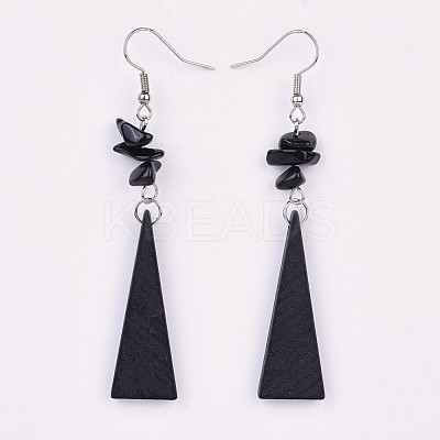 Pear Wood Dangle Earring EJEW-JE03156-03-1