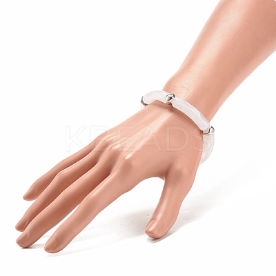 White Acrylic Curved Tube Chunky Stretch Bracelet with CCB Plastic for Women BJEW-JB08126-01-1