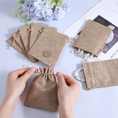 Polyester Imitation Burlap Packing Pouches Drawstring Bags ABAG-BBC0001-02B-01-1