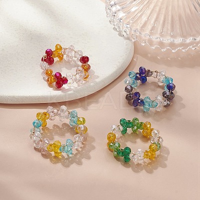 Glass Braided Bead Finger Ring RJEW-JR00569-1