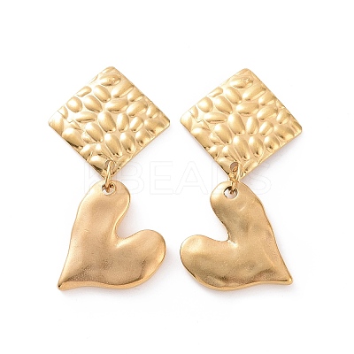 304 Stainless Steel Heart with Rhombus Dangle Stud Earrings for Women EJEW-G328-20-1