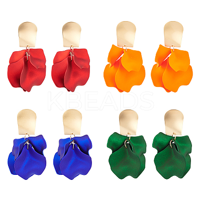 4 Pairs 4 Colors Exquisite Acrylic Petaline Dangle Stud Earrings EJEW-AN0002-10-1