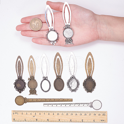 Tibetan Style Bookmark Cabochon Settings and Transparent Oval Glass Cabochons TIBE-SC0001-05-1