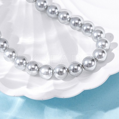 8mm Shell Pearl Round Beaded Necklaces NJEW-U026-15P-1