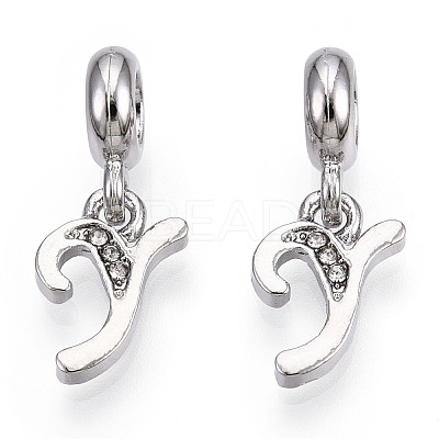 Platinum Rack Plating Alloy Rhinestone European Dangle Charms PALLOY-T048-36P-Y-1