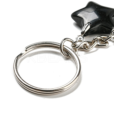 Reiki Natural Obsidian Moon & Star Pendant Keychains KEYC-P015-02P-01-1