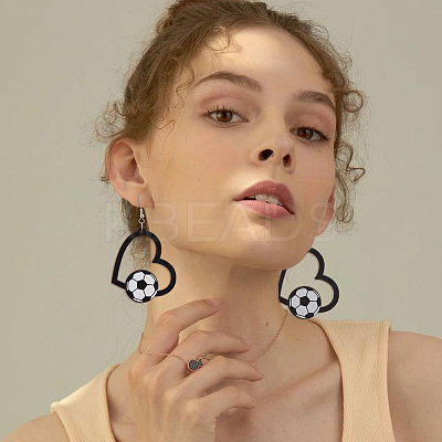 4 Pairs 4 Styles Sport Theme Wood Heart Dangle Earrings for Women EJEW-FI0001-55-1
