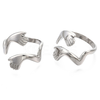 Non-Tarnish 304 Stainless Steel Hugging Hand Cuff Rings RJEW-N038-119P-1