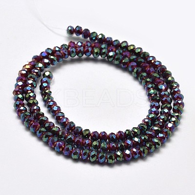 Faceted Rondelle Half Rainbow Plated Electroplate Glass Beads Strands X-EGLA-J134-3x2mm-HR29-1