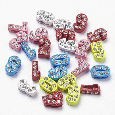 Alloy Spray Painted Number Slide Charms X-ENAM-C1493-1