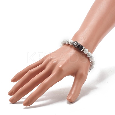 Natural Howlite & Lava Rock Round Beads Energy Power Stretch Bracelet for Men Women BJEW-JB07037-02-1
