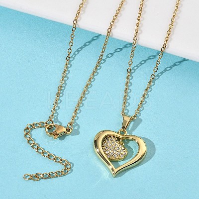 Brass Heart Pendant 304 Stainless Steel Chain Necklaces for Women NJEW-D341-03G-1