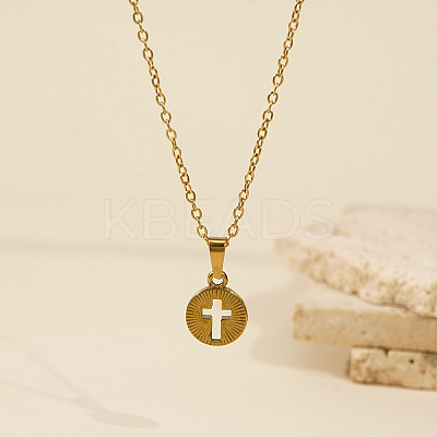 306 Stainless Steel Hollow Cross Circular Pendant Necklaces for Women YU8879-1