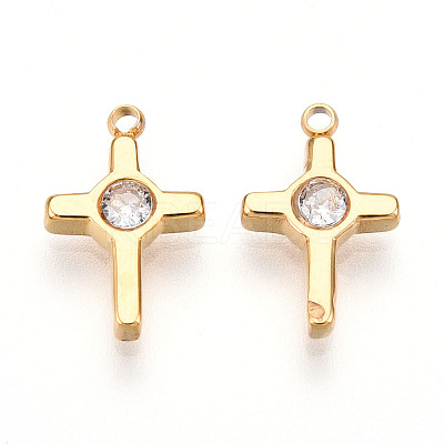 Ion Plating(IP) 304 Stainless Steel Micro Pave Cubic Zirconia Charms STAS-N110-01B-G-1