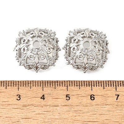 Flower Brass Clear Cubic Zirconia Bead Caps KK-V008-02P-1