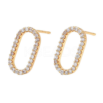 Clear Cubic Zirconia Oval Stud Earrings EJEW-N012-43-1