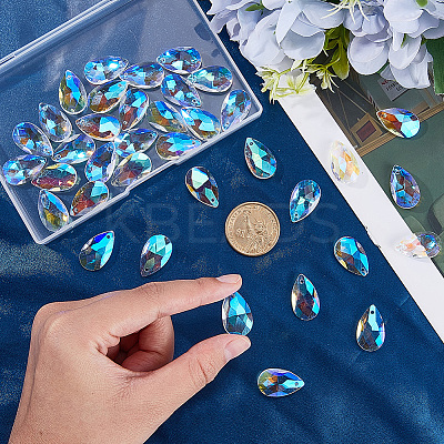 40Pcs Faceted Teardrop Glass Pendants GLAA-SP0001-11E-1