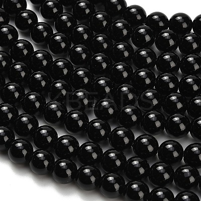 Natural Black Onyx(Dyed & Heated) Beads Strands G-H329-C06-6mm-1
