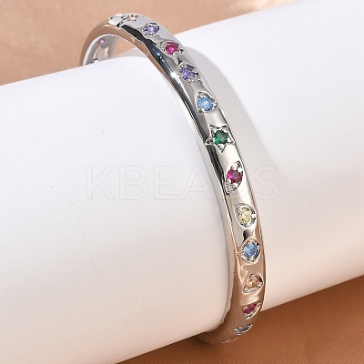 Brass Micro Pave Cubic Zirconia Cuff Bangles for Women BJEW-A172-02P-1