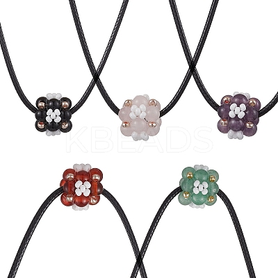 Natural Mixed Stone & Glass Seed Beads Cluster Flower Pendant Necklaces NJEW-MZ00095-1