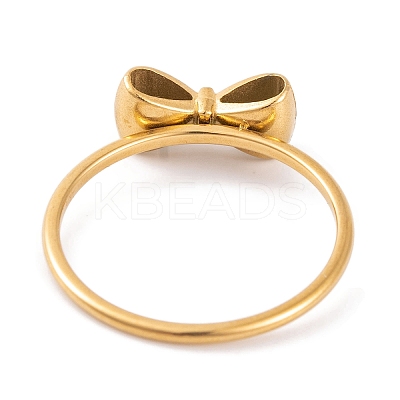 PVD Vacuum Plating 304 Stainless Steel Bowknot Finger Ring for Women RJEW-C086-01-G-1