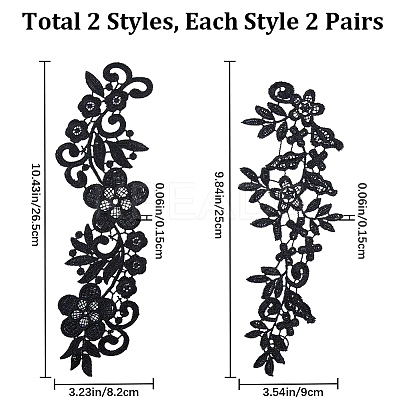 4 Pairs 2 Style Polyester & Nylon Embroidery Flower Lace Appliques DIY-GF0009-11-1