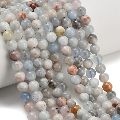 Natural Aquamarine Beads Strands G-F591-29A-6mm-03-1