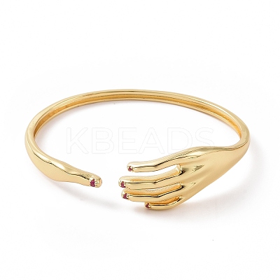 Cubic Zirconia Hand Palm Open Cuff Bangle BJEW-F445-14G-1