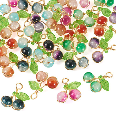 28Pcs 7 Colors Crackle Baking Paint Glass Pendants PALLOY-TAC0185-1