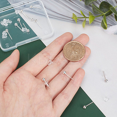6 Pairs Sterling Silver Round Ball Stud Earrings for Men Women EJEW-PH0001-20-1